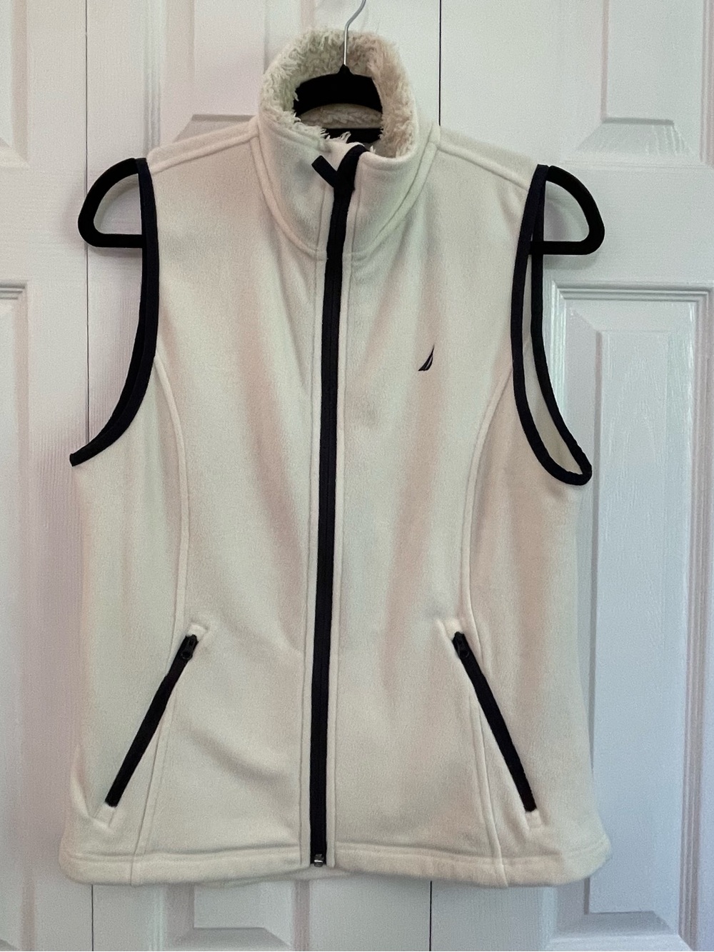 Nautica Cream Fleece Vest with Black Trim
